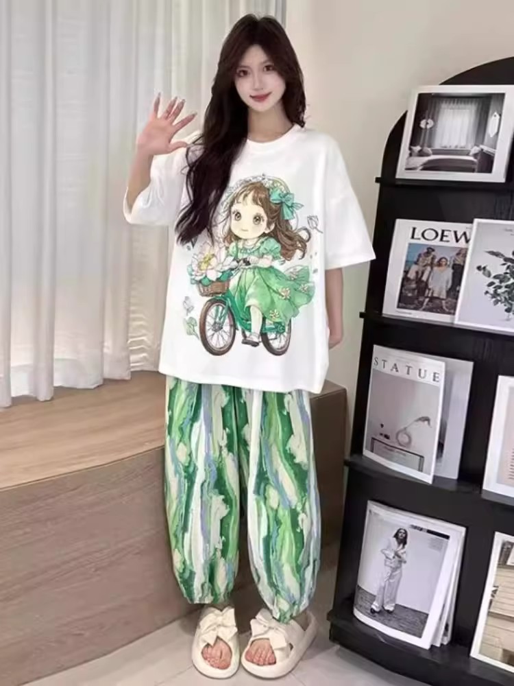 Summer Cloud Cotton With Pads Homewear Women Short Sleeve Shorts 2 Pcs photo 7 (style 2101210713)