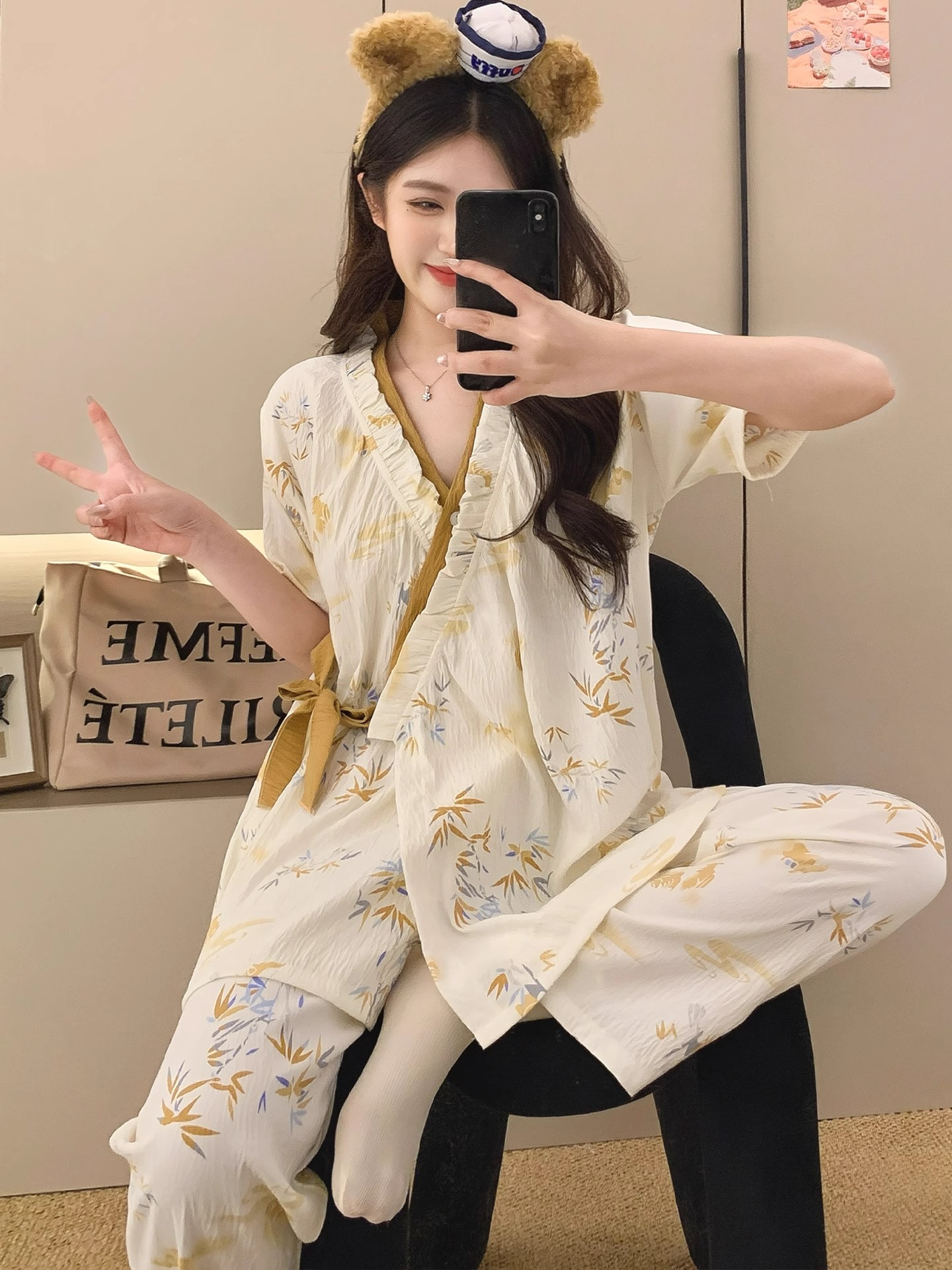 Summer Cloud Cotton Homewear Women Short Sleeve Shorts 2 Pcs Breathabl photo 1 (style 2109)