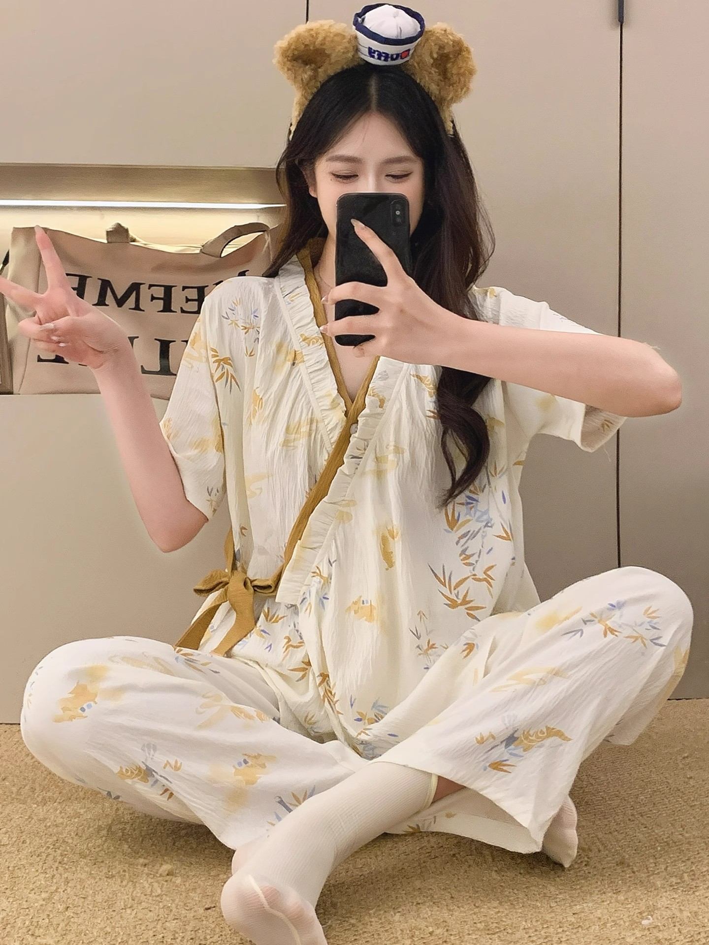 Summer Cloud Cotton Homewear Women Short Sleeve Shorts 2 Pcs Breathabl photo 3 (style 2109)