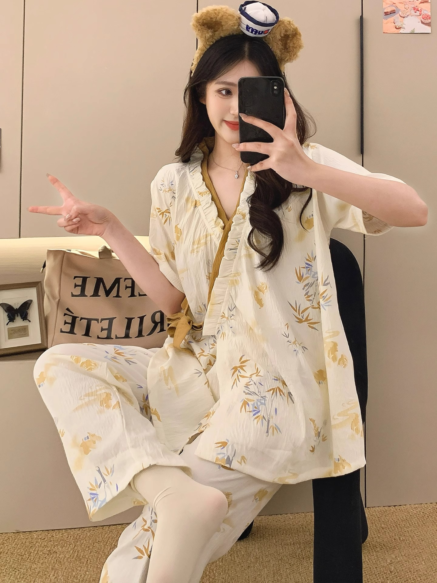 Summer Cloud Cotton Homewear Women Short Sleeve Shorts 2 Pcs Breathabl photo 4 (style 2109)