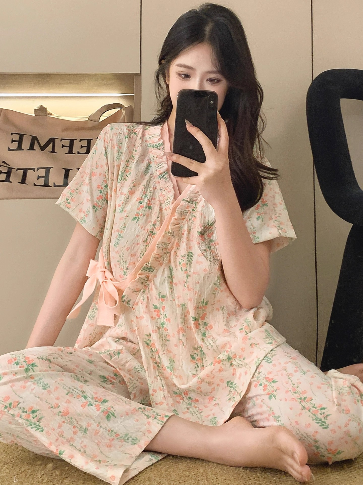 Summer Cloud Cotton Homewear Women Short Sleeve Shorts 2 Pcs Breathabl photo 2 (style 2110)
