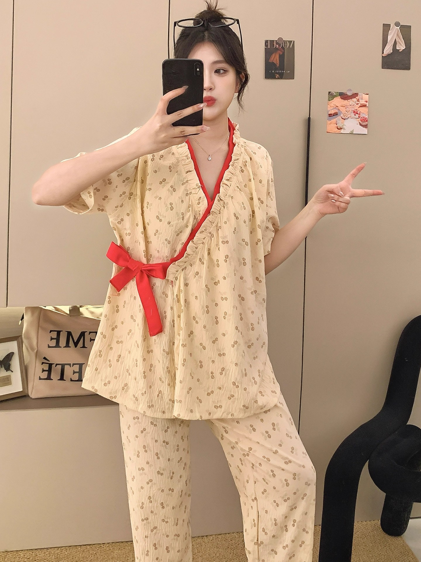 Summer Cloud Cotton Homewear Women Short Sleeve Shorts 2 Pcs Breathabl photo 5 (style 2110)