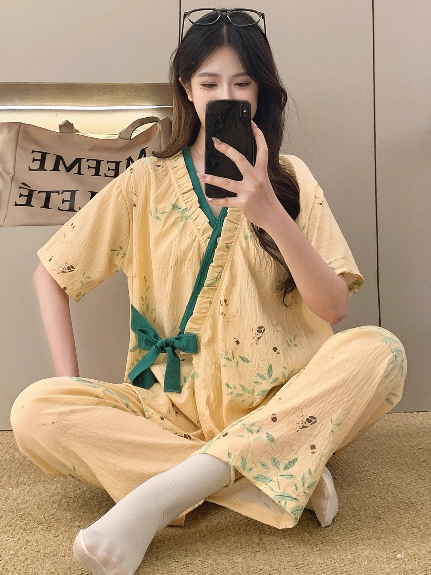 Summer Cloud Cotton Homewear Women Short Sleeve Shorts 2 Pcs Breathabl photo 7 (style 2111)