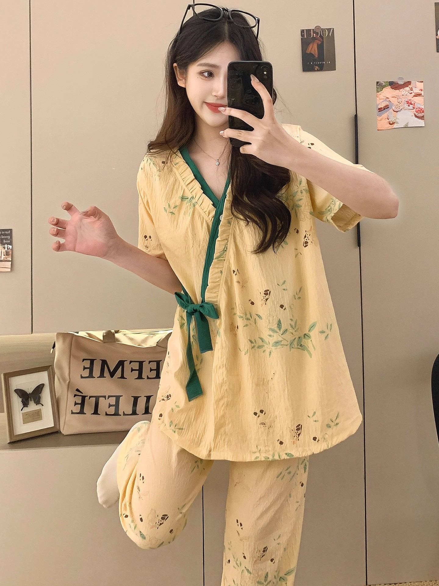 Summer Cloud Cotton Homewear Women Short Sleeve Shorts 2 Pcs Breathabl photo 3 (style 2111)