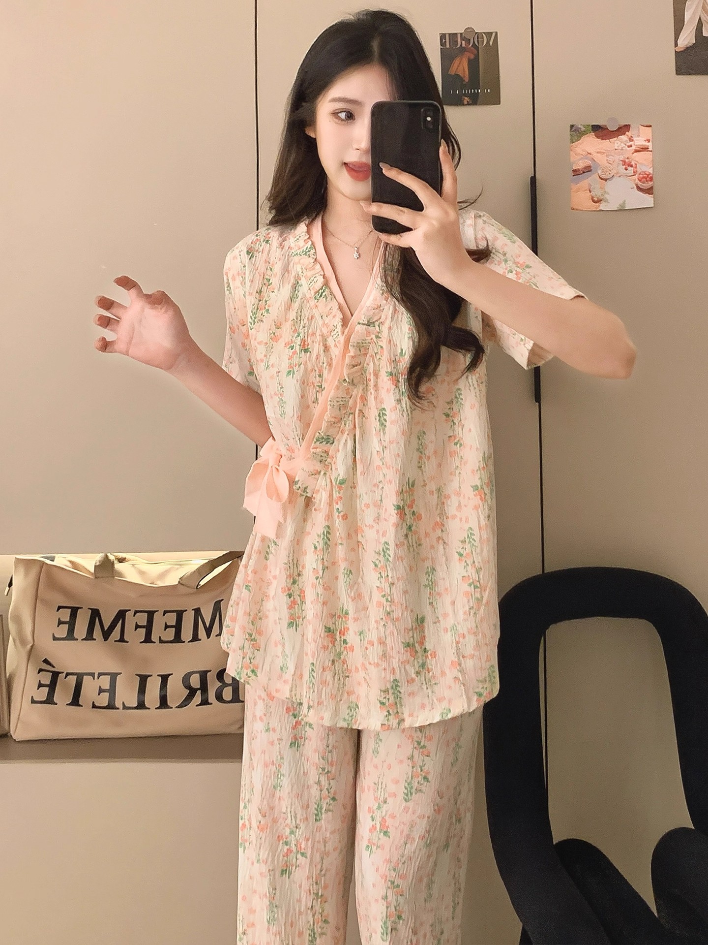 Summer Cloud Cotton Homewear Women Short Sleeve Shorts 2 Pcs Breathabl photo 5 (style 2111)