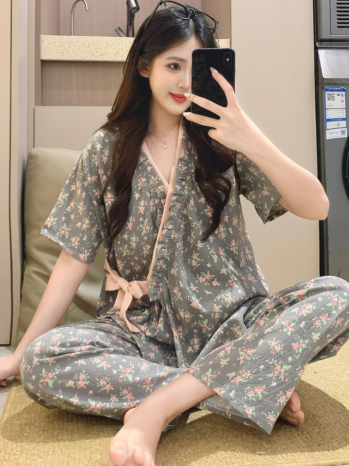 Summer Cloud Cotton Homewear Women Short Sleeve Shorts 2 Pcs Breathabl photo 1 (style 2112)