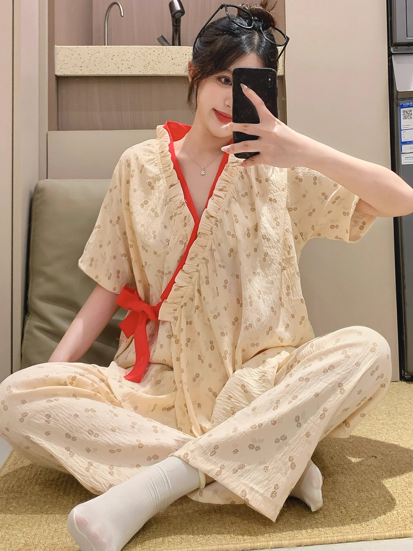 Summer Cloud Cotton Homewear Women Short Sleeve Shorts 2 Pcs Breathabl photo 1 (style 2113)