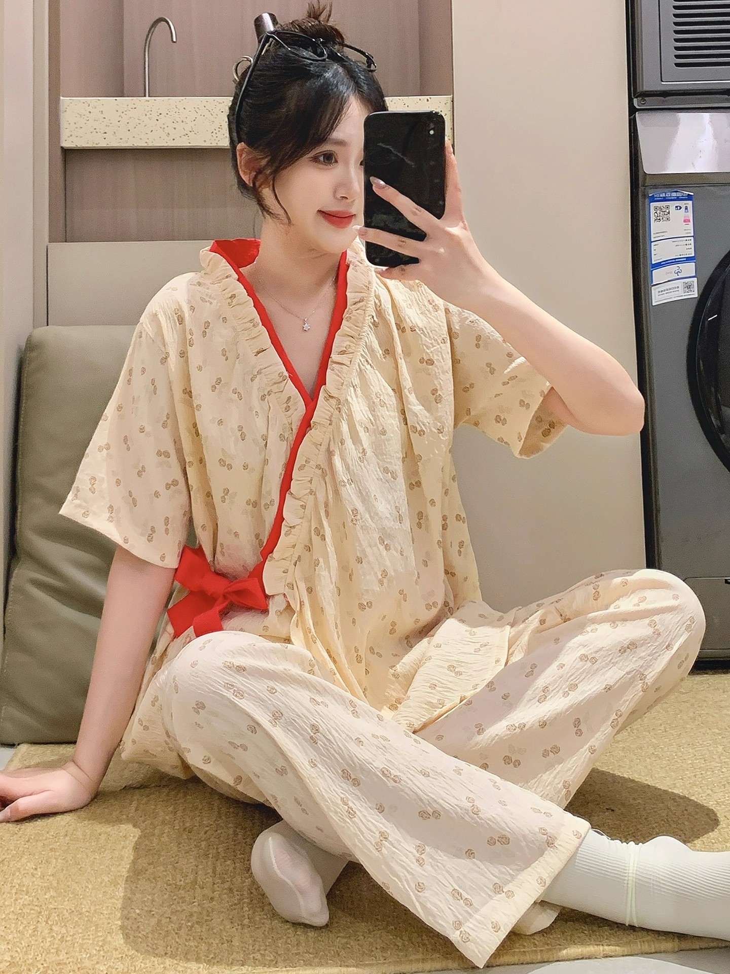 Summer Cloud Cotton Homewear Women Short Sleeve Shorts 2 Pcs Breathabl photo 2 (style 2113)