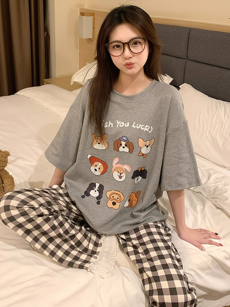 Summer Cotton-Like Homewear Women Short Sleeve Shorts 2 Pcs Breathable Comfort Wholesale
