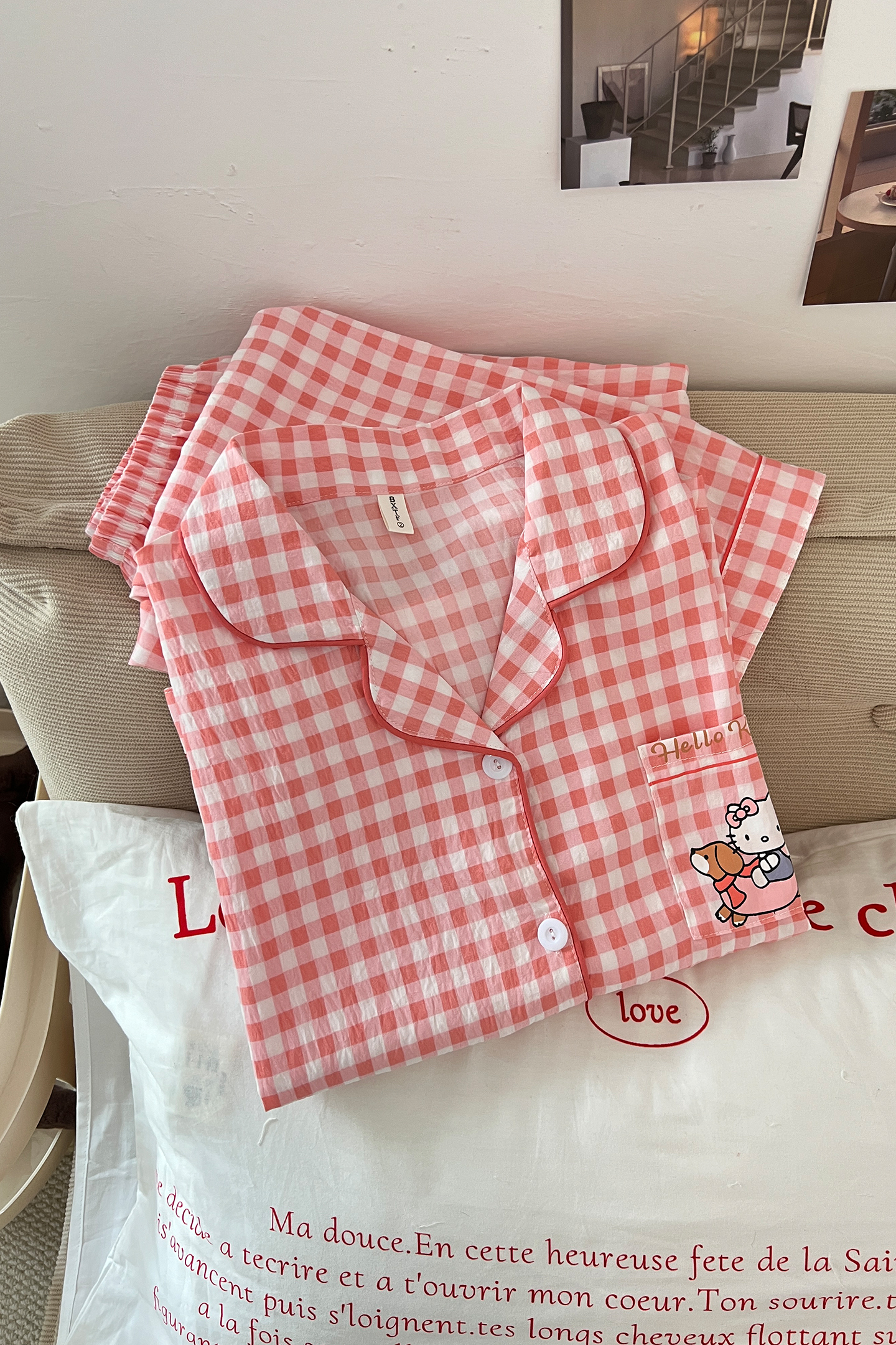 Summer Cloud Cotton Homewear Women Short Sleeve Shorts 2 Pcs Breathabl photo 3 (style 2160)