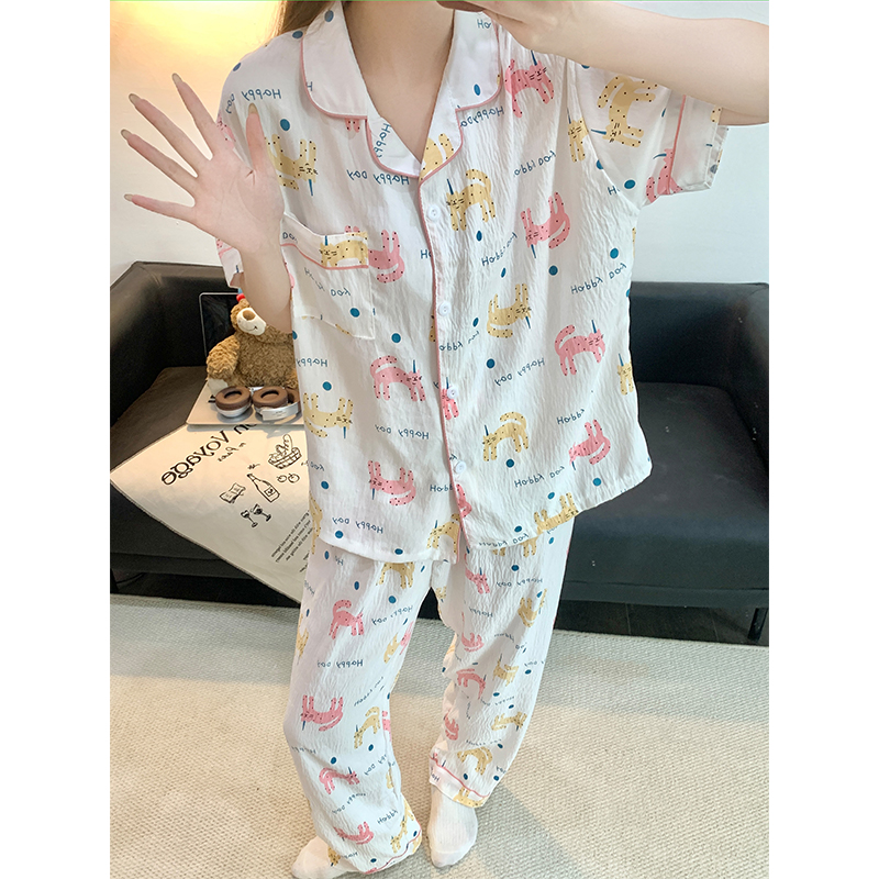 Summer Cloud Cotton Homewear Women Short Sleeve Shorts 2 Pcs Breathabl photo 3 (style 2307)