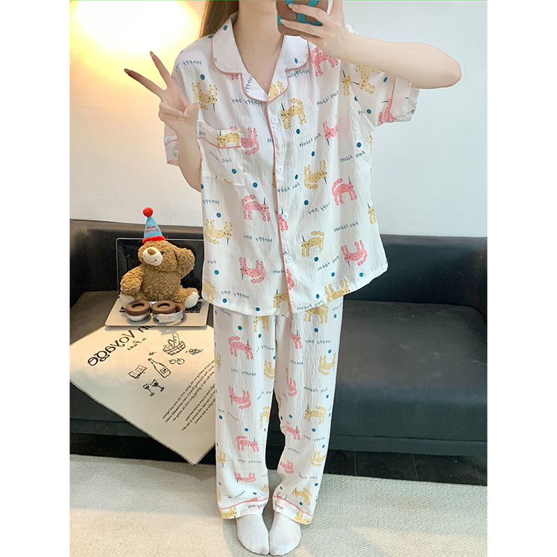 Summer Cloud Cotton Homewear Women Short Sleeve Shorts 2 Pcs Breathabl photo 4 (style 2307)