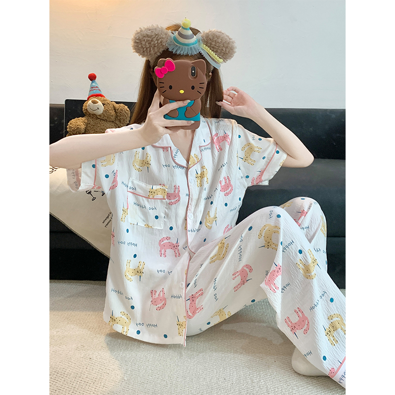 Summer Cloud Cotton Homewear Women Short Sleeve Shorts 2 Pcs Breathabl photo 5 (style 2307)