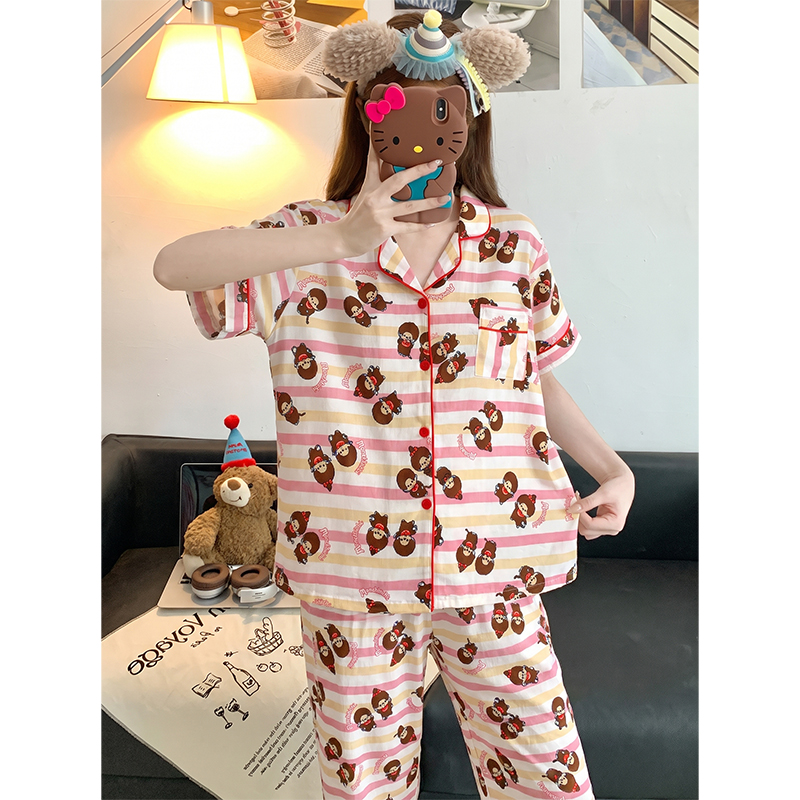Summer Cloud Cotton Homewear Women Short Sleeve Shorts 2 Pcs Breathabl photo 1 (style 2317)