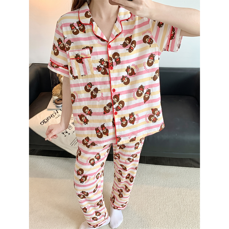 Summer Cloud Cotton Homewear Women Short Sleeve Shorts 2 Pcs Breathabl photo 4 (style 2317)