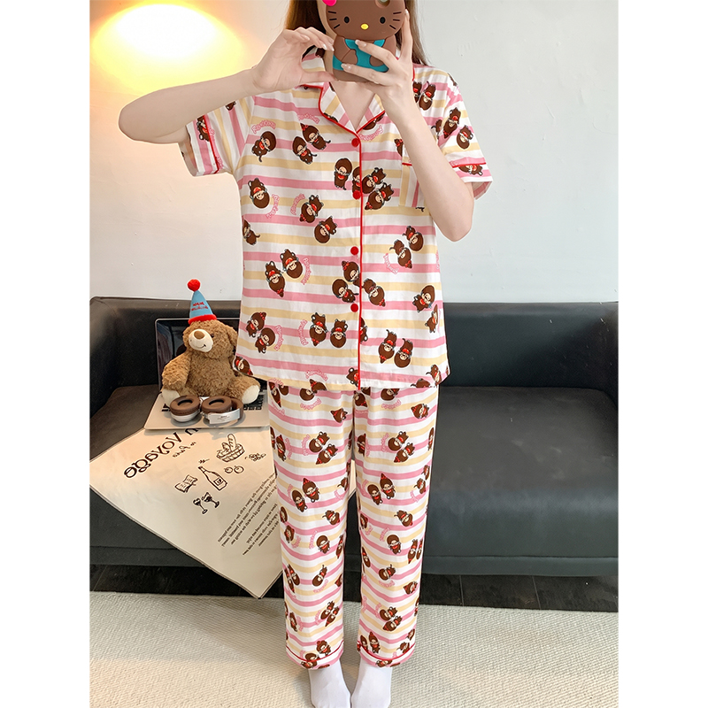 Summer Cloud Cotton Homewear Women Short Sleeve Shorts 2 Pcs Breathabl photo 5 (style 2317)