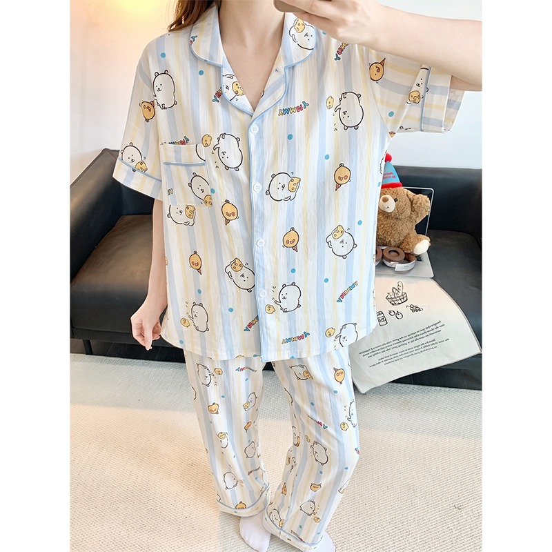 Summer Cloud Cotton Homewear Women Short Sleeve Shorts 2 Pcs Breathabl photo 1 (style 2327)