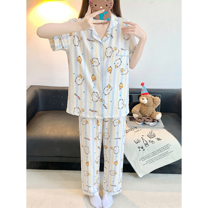 Summer Cloud Cotton Homewear Women Short Sleeve Shorts 2 Pcs Breathabl photo 5 (style 2327)