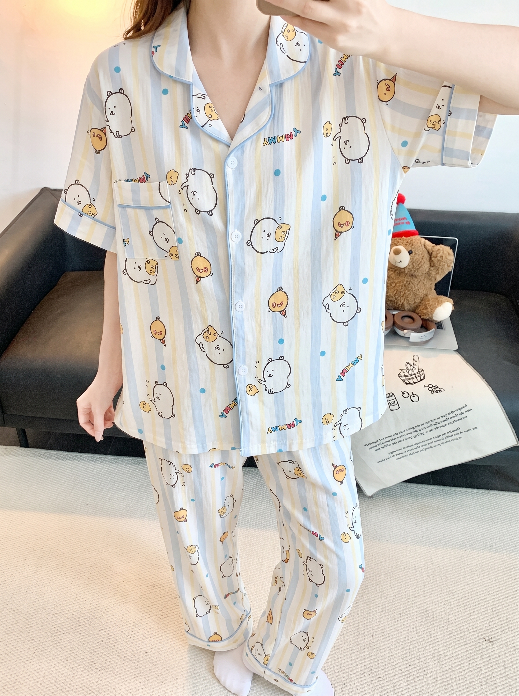 Summer Cloud Cotton Homewear Women Short Sleeve Shorts 2 Pcs Breathabl photo 6 (style 2327)