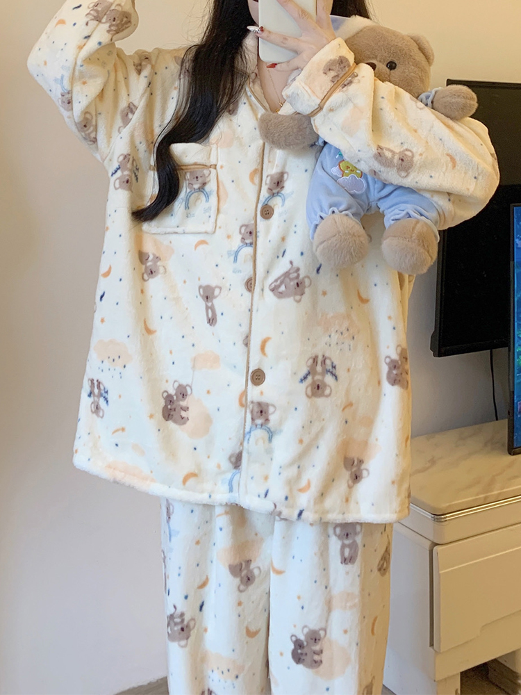 秋冬法兰绒家居服女短袖短裤两件套睡衣套装加厚保暖可外穿