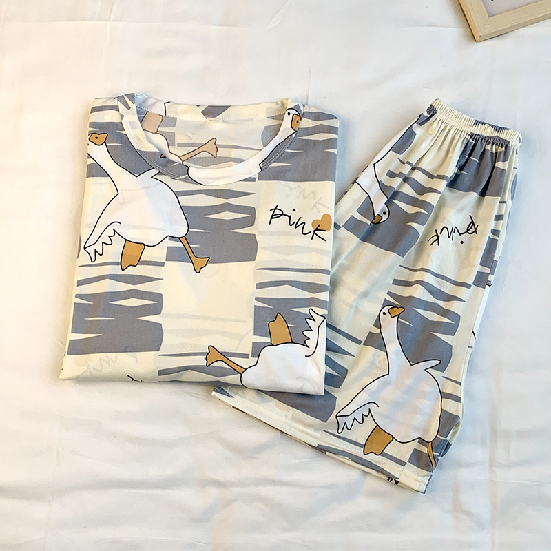 Summer Cotton Homewear Women Short Sleeve Shorts 2 Pcs Breathable Comf photo 1 (style 27)