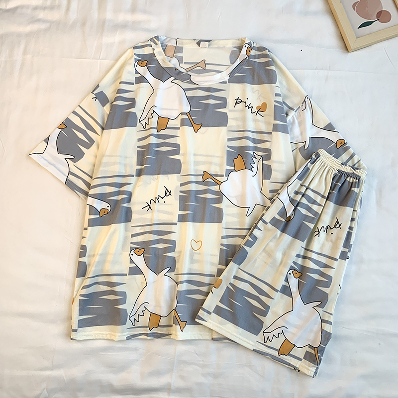 Summer Cotton Homewear Women Short Sleeve Shorts 2 Pcs Breathable Comf photo 3 (style 27)