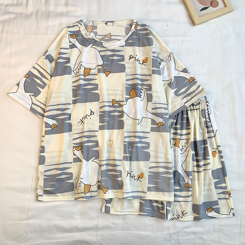 Summer Cotton Homewear Women Short Sleeve Shorts 2 Pcs Breathable Comf photo 5 (style 27)