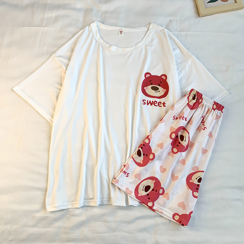 Summer Cotton Homewear Women Short Sleeve Shorts 2 Pcs Breathable Comf photo 3 (style 28)