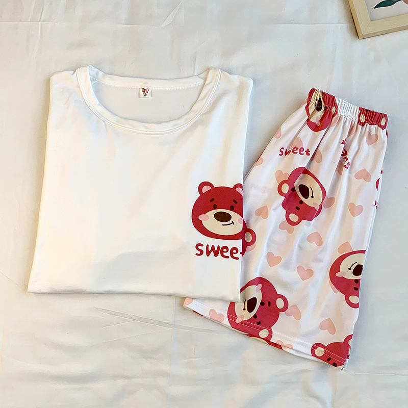 Summer Cotton Homewear Women Short Sleeve Shorts 2 Pcs Breathable Comf photo 4 (style 28)