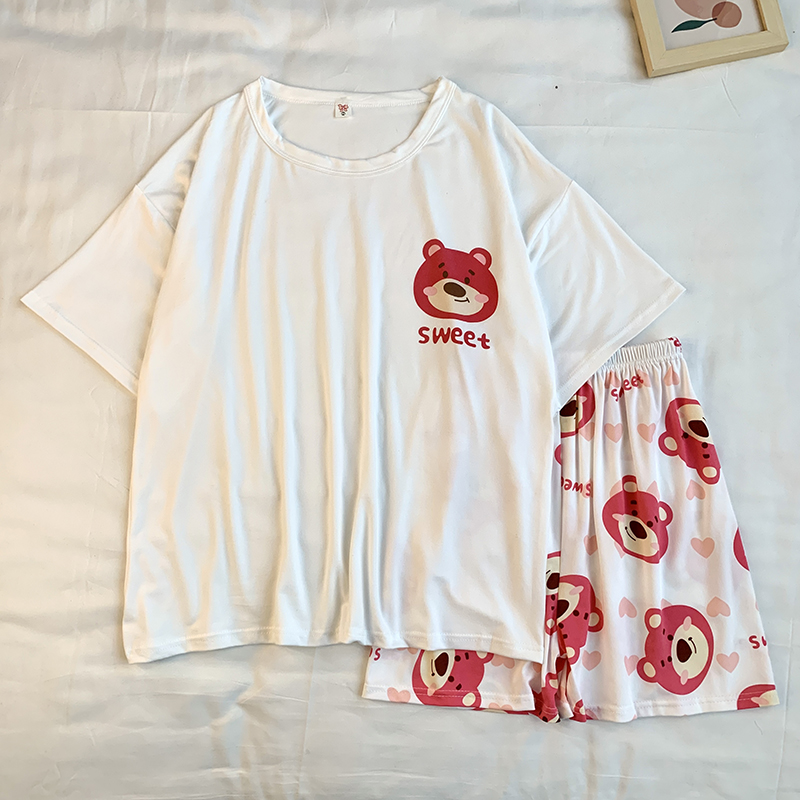 Summer Cotton Homewear Women Short Sleeve Shorts 2 Pcs Breathable Comf photo 5 (style 28)