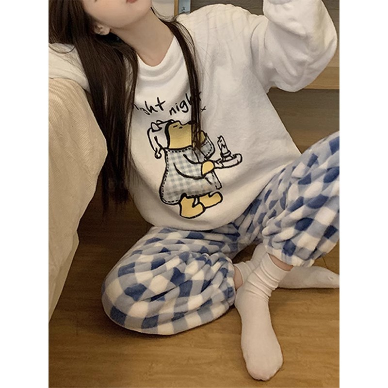 Autumn Winter Flannel Homewear Women Short Sleeve Shorts 2 Pcs Thick W photo 1 (style 28035)