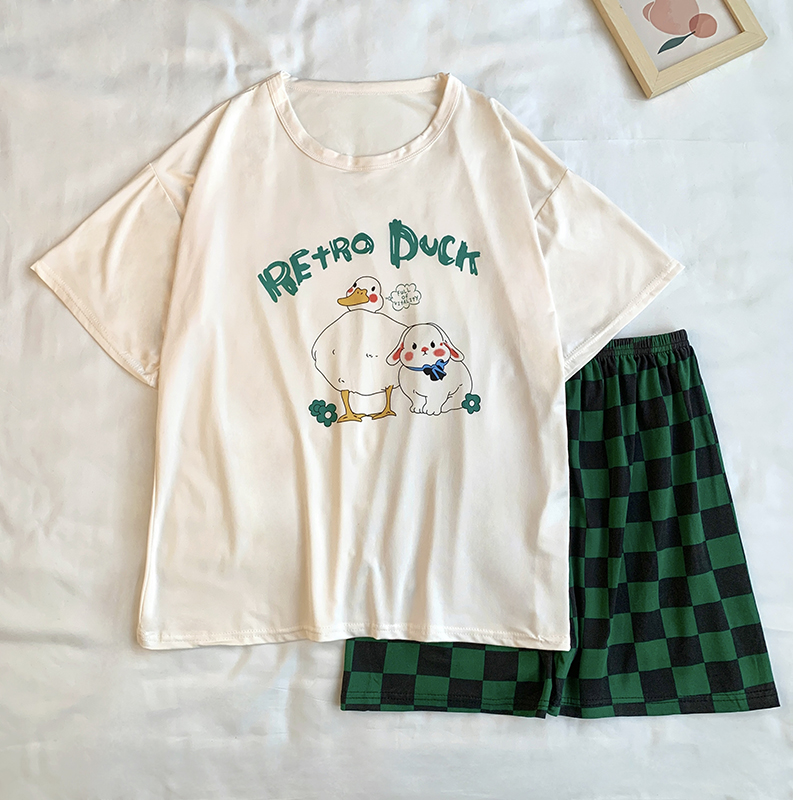 Summer Cotton Homewear Women Short Sleeve Shorts 2 Pcs Breathable Comf photo 1 (style 29)