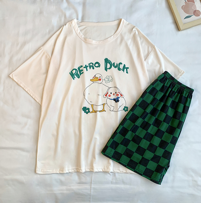 Summer Cotton Homewear Women Short Sleeve Shorts 2 Pcs Breathable Comf photo 3 (style 29)