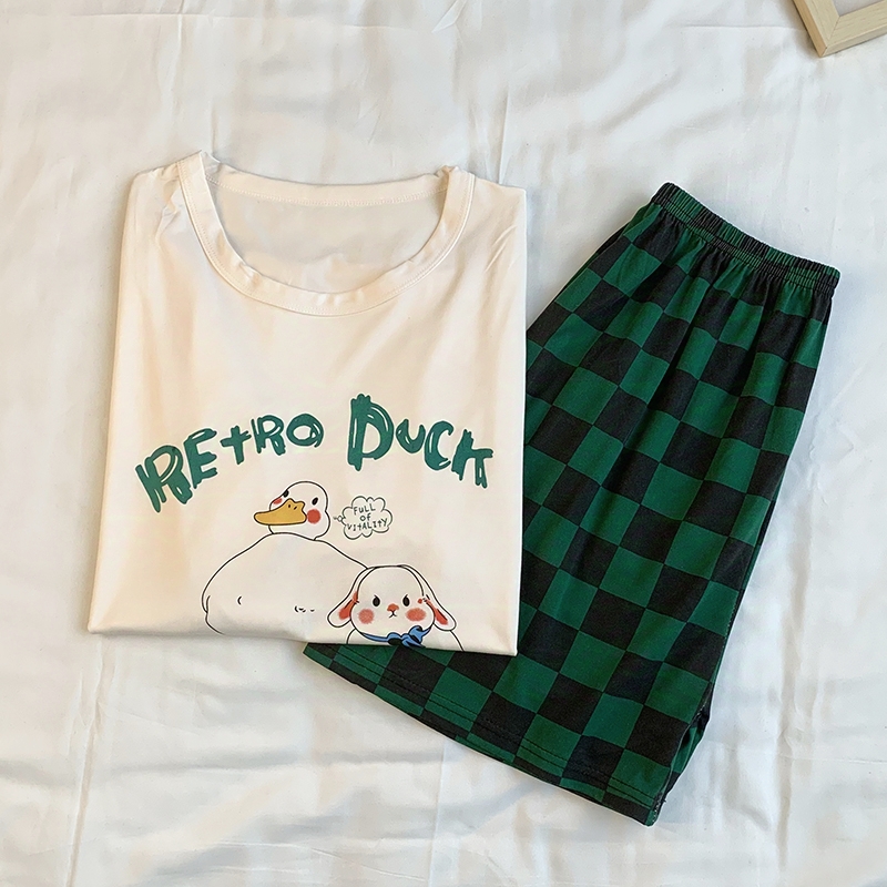 Summer Cotton Homewear Women Short Sleeve Shorts 2 Pcs Breathable Comf photo 5 (style 29)
