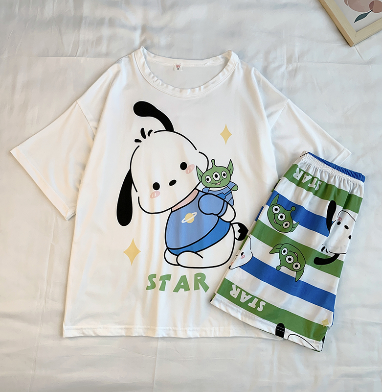 Summer Cotton Homewear Women Short Sleeve Shorts 2 Pcs Breathable Comf photo 2 (style 31)