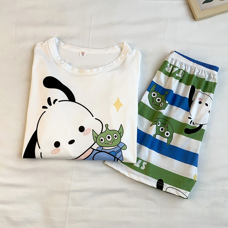 Summer Cotton Homewear Women Short Sleeve Shorts 2 Pcs Breathable Comf photo 4 (style 31)