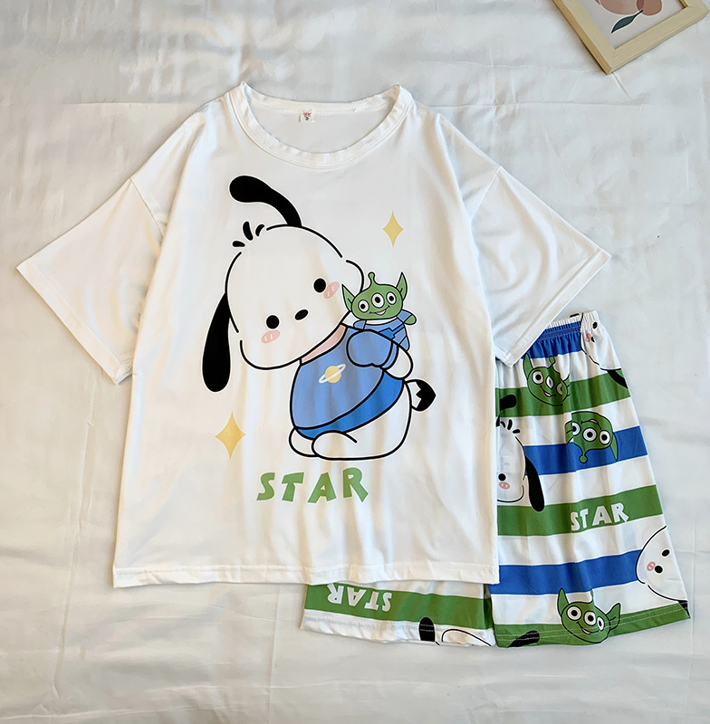 Summer Cotton Homewear Women Short Sleeve Shorts 2 Pcs Breathable Comf photo 5 (style 31)