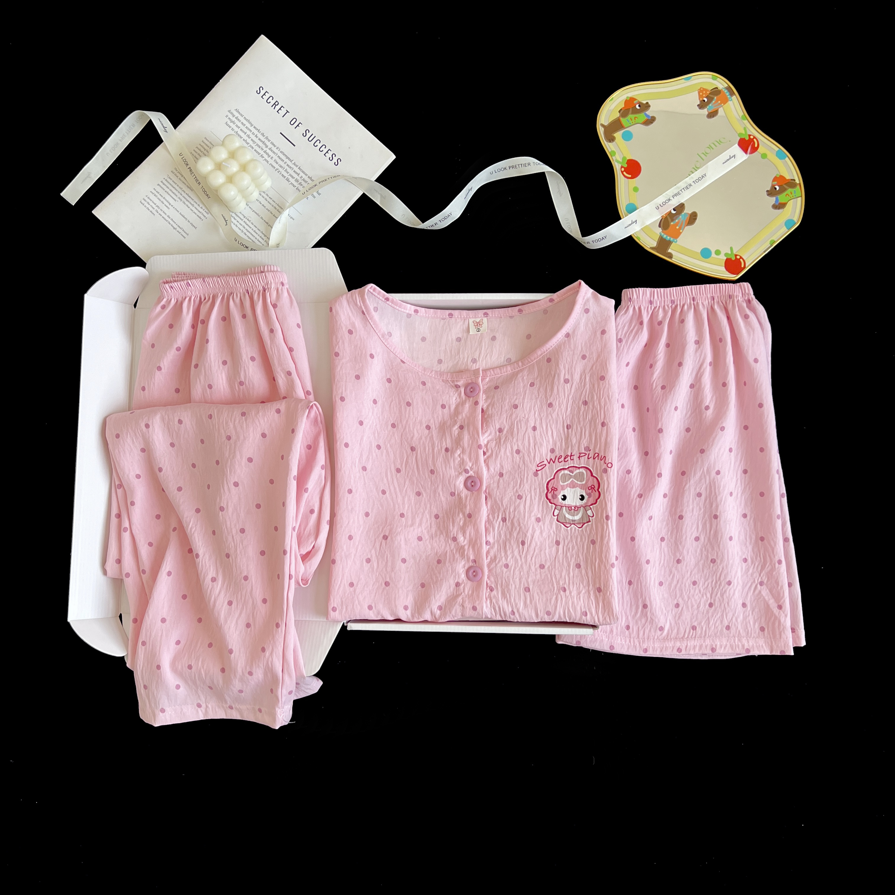 Summer Cloud Cotton Homewear Women Short Sleeve Shorts 2 Pcs Breathabl photo 1 (style 3111311517)