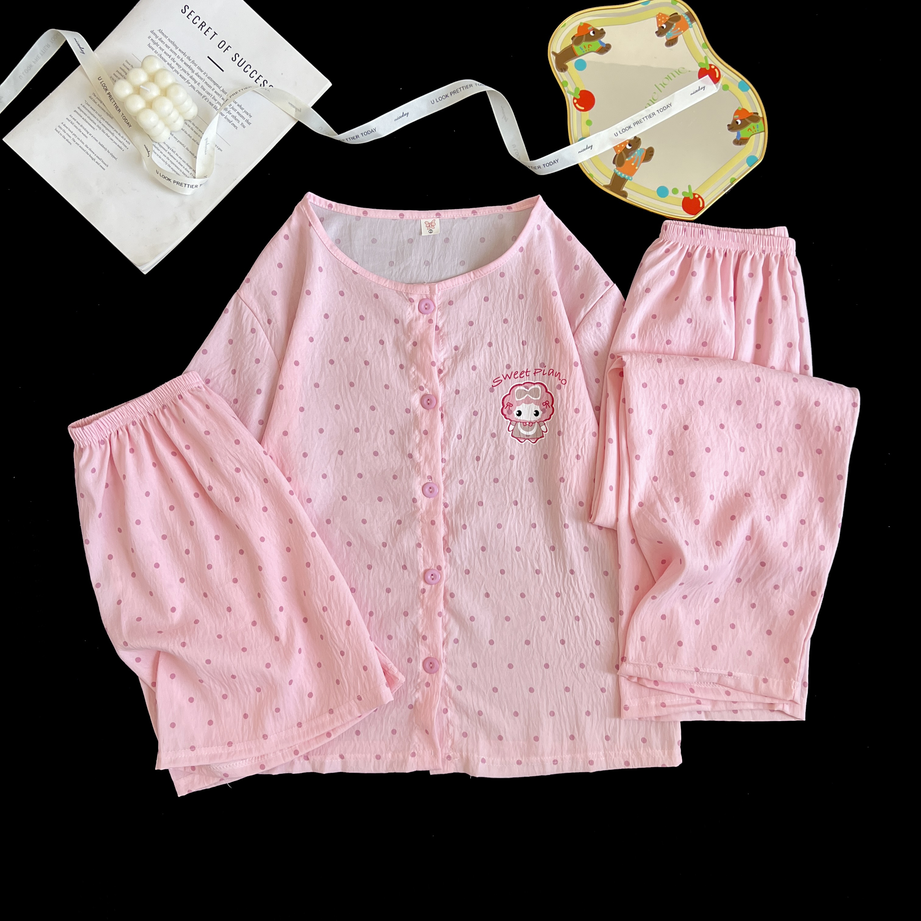 Summer Cloud Cotton Homewear Women Short Sleeve Shorts 2 Pcs Breathabl photo 3 (style 3111311517)