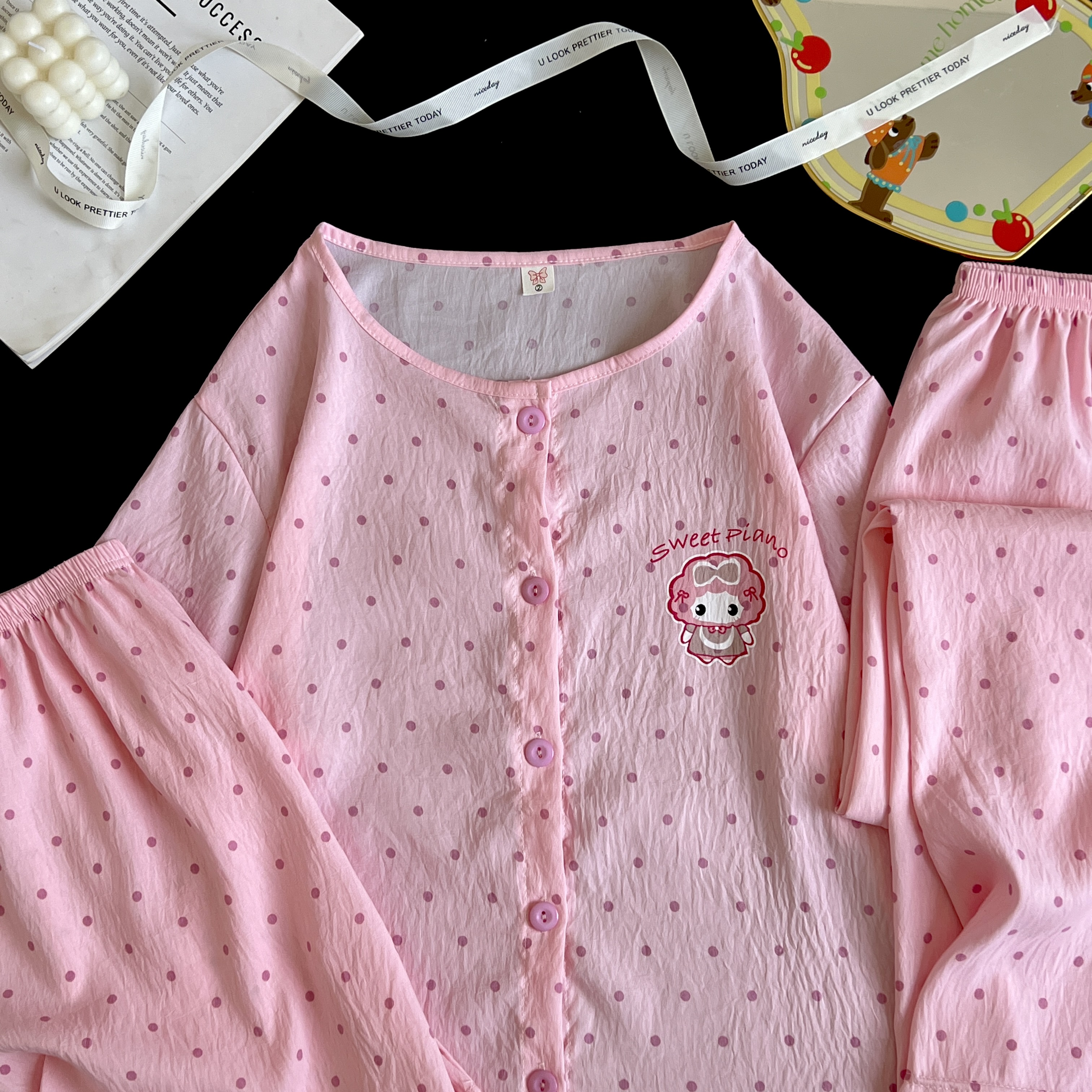 Summer Cloud Cotton Homewear Women Short Sleeve Shorts 2 Pcs Breathabl photo 4 (style 3111311517)