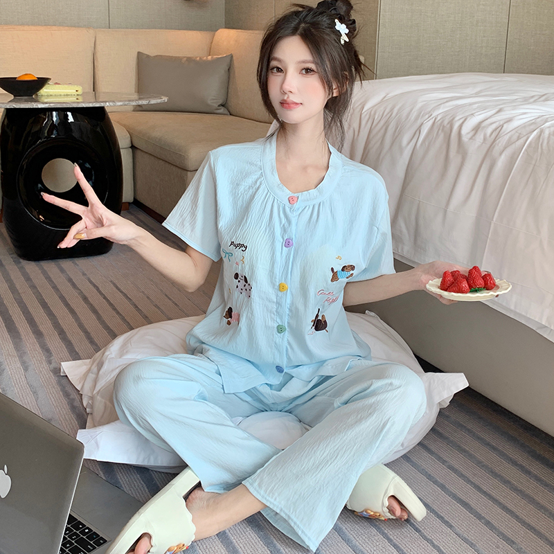 Summer Cloud Cotton Homewear Women Short Sleeve Shorts 2 Pcs Breathabl photo 2 (style 31163122)