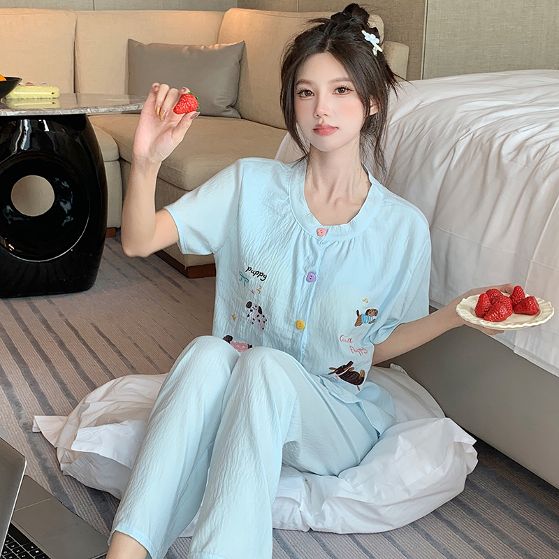 Summer Cloud Cotton Homewear Women Short Sleeve Shorts 2 Pcs Breathabl photo 3 (style 31163122)