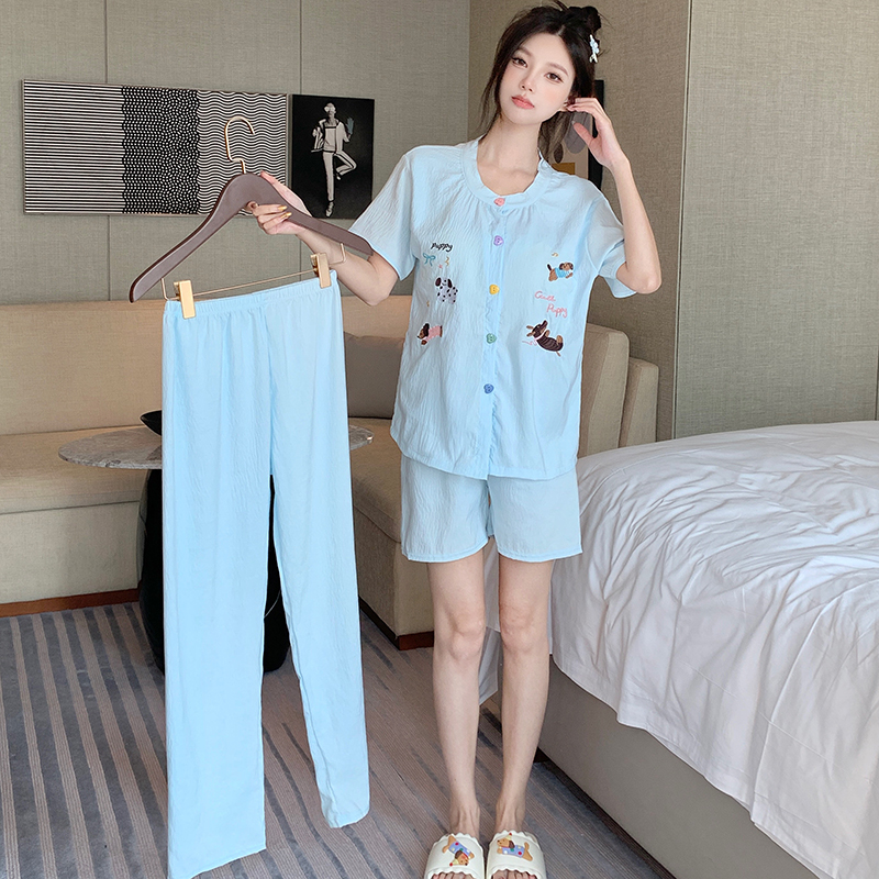 Summer Cloud Cotton Homewear Women Short Sleeve Shorts 2 Pcs Breathabl photo 5 (style 31163122)