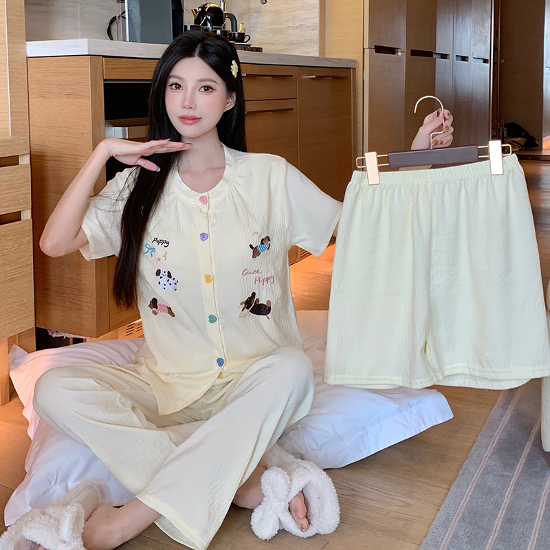 Summer Cloud Cotton Homewear Women Short Sleeve Shorts 2 Pcs Breathabl photo 6 (style 31163122)