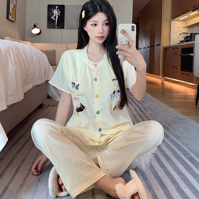 Summer Cloud Cotton Homewear Women Short Sleeve Shorts 2 Pcs Breathabl photo 7 (style 31163122)