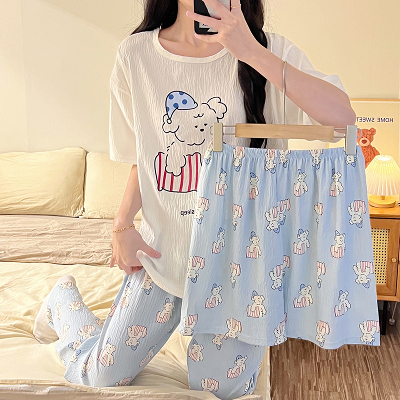 Summer Cloud Cotton Homewear Women Short Sleeve Shorts 2 Pcs Breathabl photo 1 (style 3123312815)