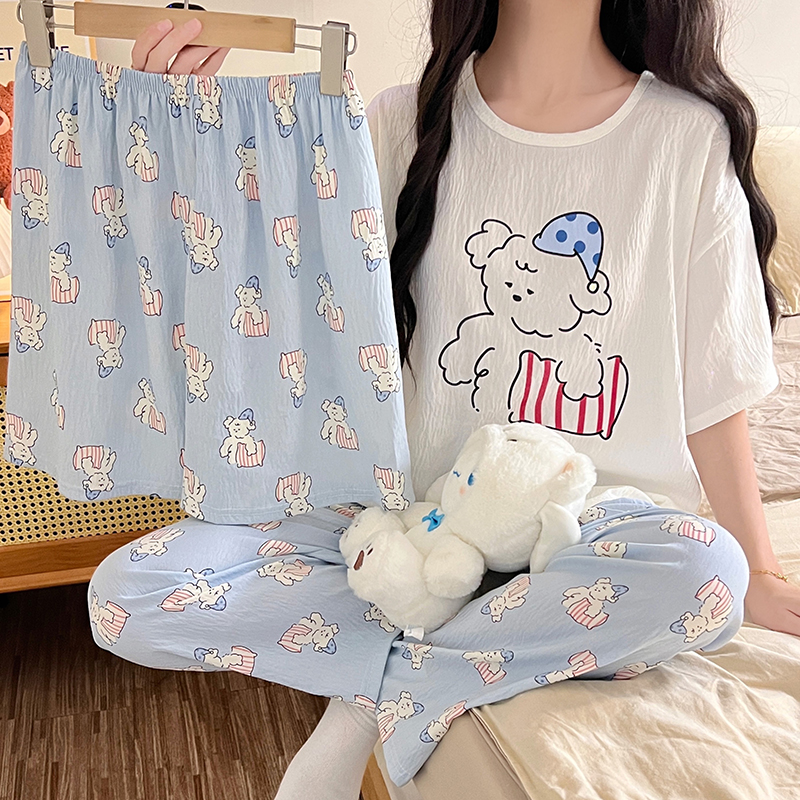 Summer Cloud Cotton Homewear Women Short Sleeve Shorts 2 Pcs Breathabl photo 2 (style 3123312815)