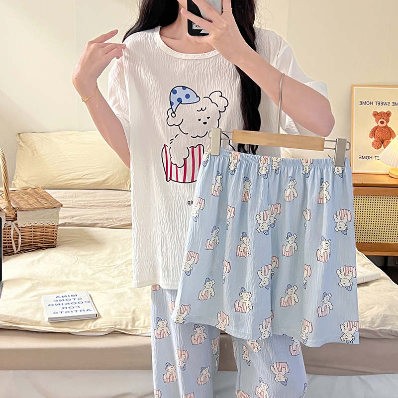 Summer Cloud Cotton Homewear Women Short Sleeve Shorts 2 Pcs Breathabl photo 3 (style 3123312815)