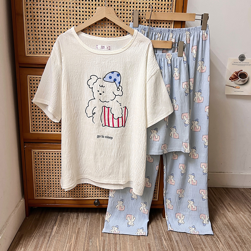 Summer Cloud Cotton Homewear Women Short Sleeve Shorts 2 Pcs Breathabl photo 4 (style 3123312815)