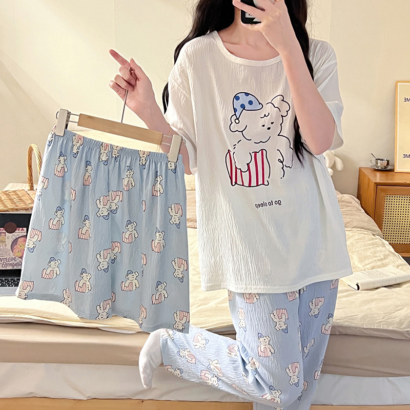 Summer Cloud Cotton Homewear Women Short Sleeve Shorts 2 Pcs Breathabl photo 5 (style 3123312815)